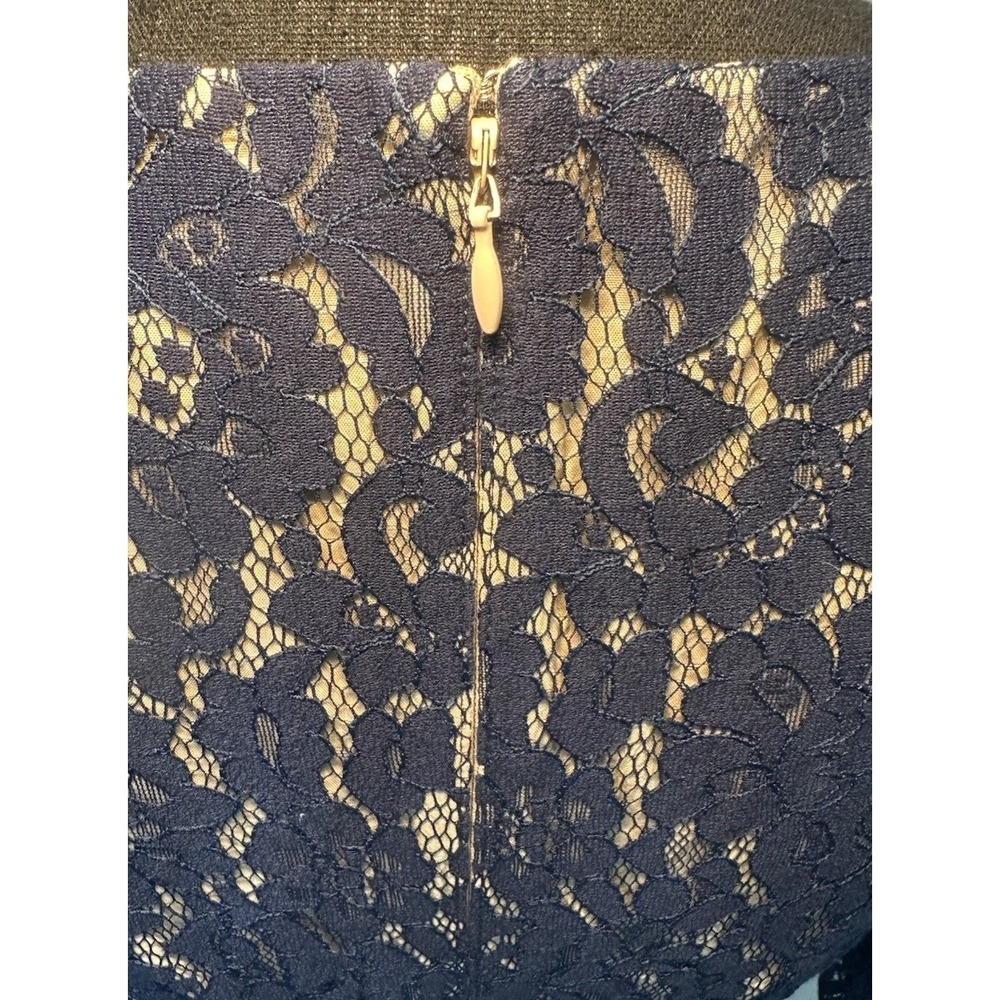 Eliza J Dress Women's Size 2 Navy Blue Lace Faille Fit and Flare Lining Pockets - Picture 10 of 13